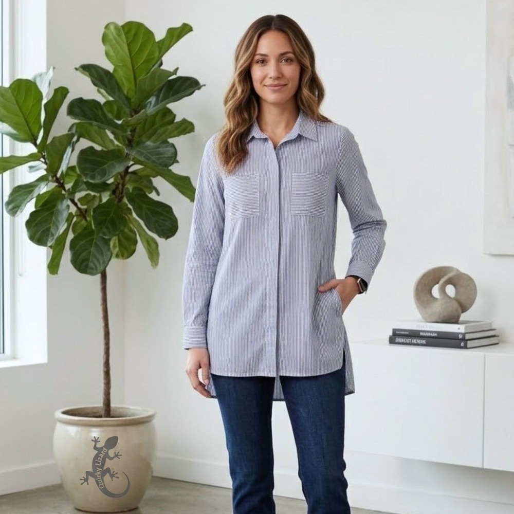 Chadwicks of Boston Tunic Shirt Womens S Blue White Stripe Cotton Longline NWT
